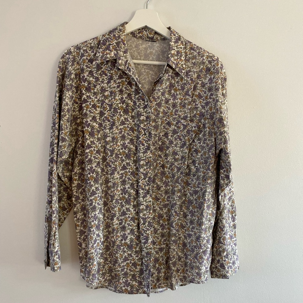 Vintage Cotton Floral Button-up Blouse - S-M